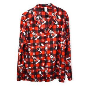 Disney Mickey Mouse Pajama Top XL Womens Button Down Plaid Christmas Holiday